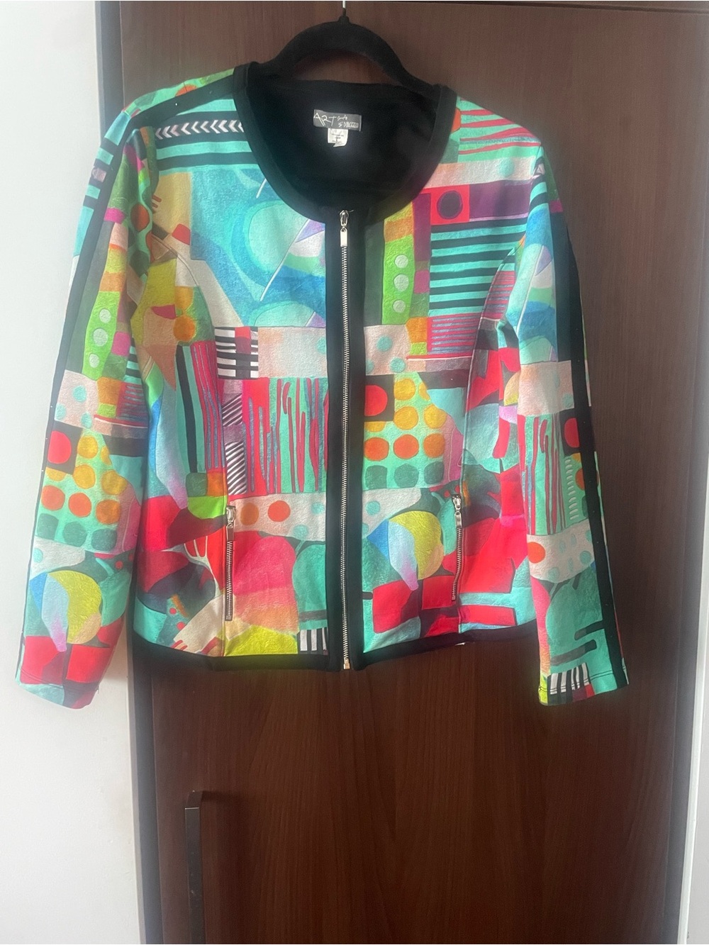 Artisan Multicolor Geometric Zip-Front Cardigan Jacket